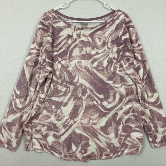 Chico's Purple/Cream Soft Stretch Round Neck Long Sleeve Top XL - Picture 1 of 9